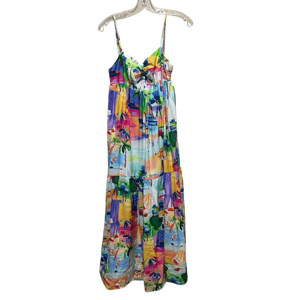 Aqua Tropical Print Maxi Dress Multicolor Women Size Extra Small Spaghetti Strap - Picture 3 of 10